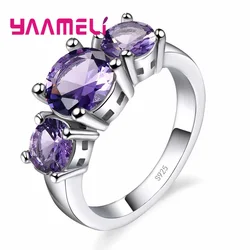 Silver Color Ring With Purple Zircons For Stylish Girls Daily Decoration Wedding Party Women Finger Rings