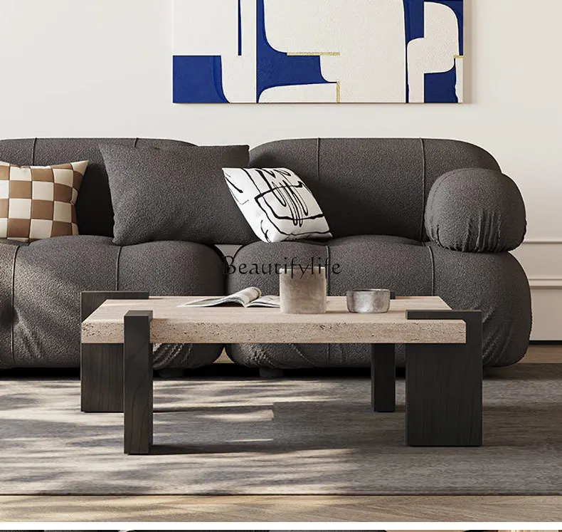 

Modern Style Natural Cave Stone Tea Table Living Room Simple Square Marble Luxury Stone Tea Table