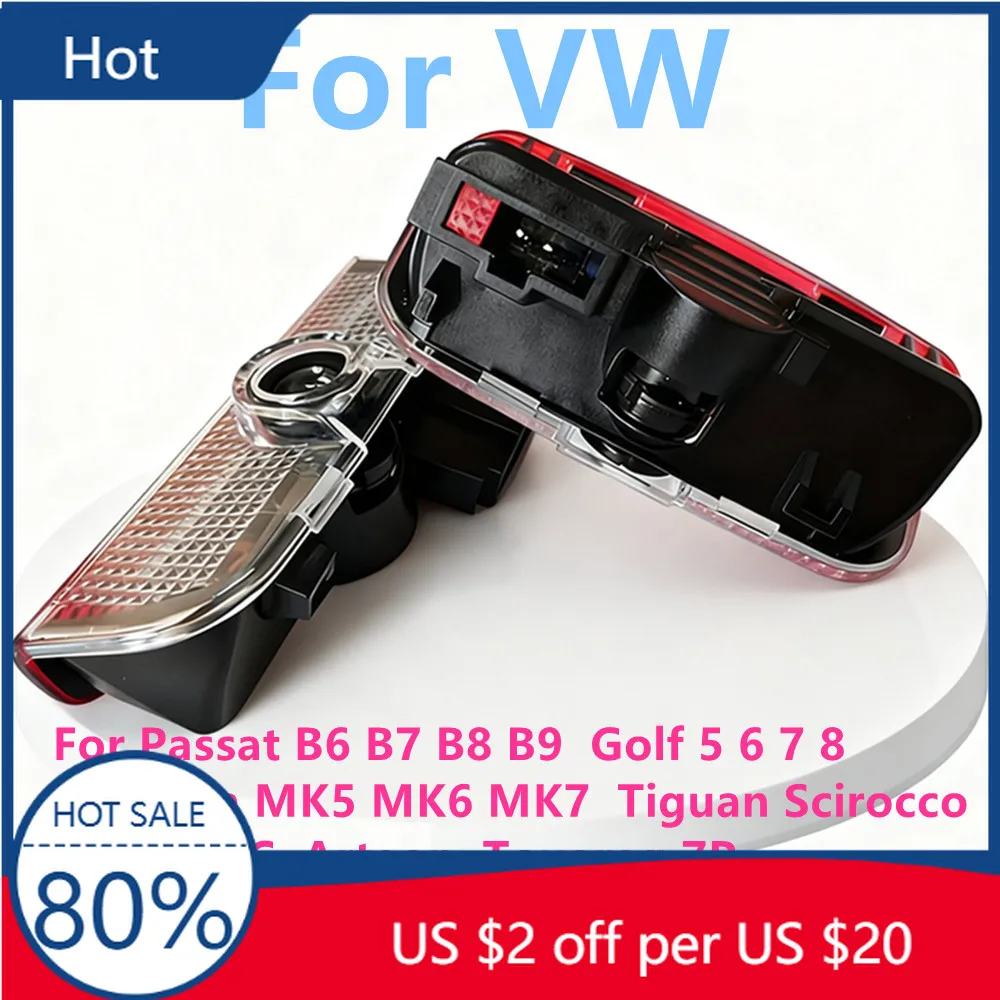 

2025 Горячие новые колпаки-концентраторы, 2 шт., аксессуары для предупреждения о двери автомобиля, приветственный свет для VW Tiguan T-ROC EOS Passat B6 B7 B8 B9 Golf 5 6 7 Jett