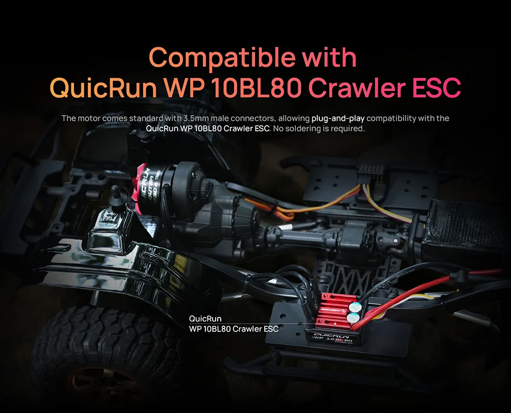 Motore brushless HobbyWing QuicRun Outer 3530 SL 1700KV/2200KV applicato a un'auto coperta con telecomando 1/10 1/12 RC