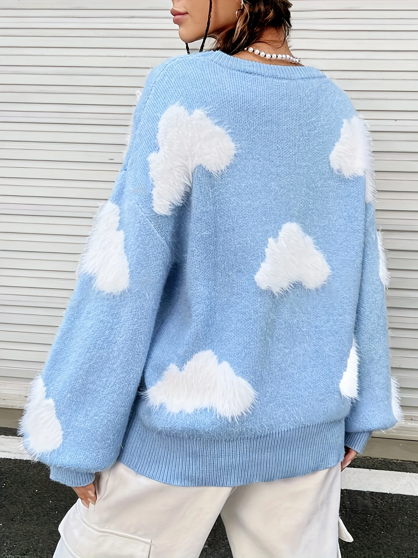 Fall/Winter 2024 new fashionable, casual, loose, thin, cloud-patterned knitwear pullover