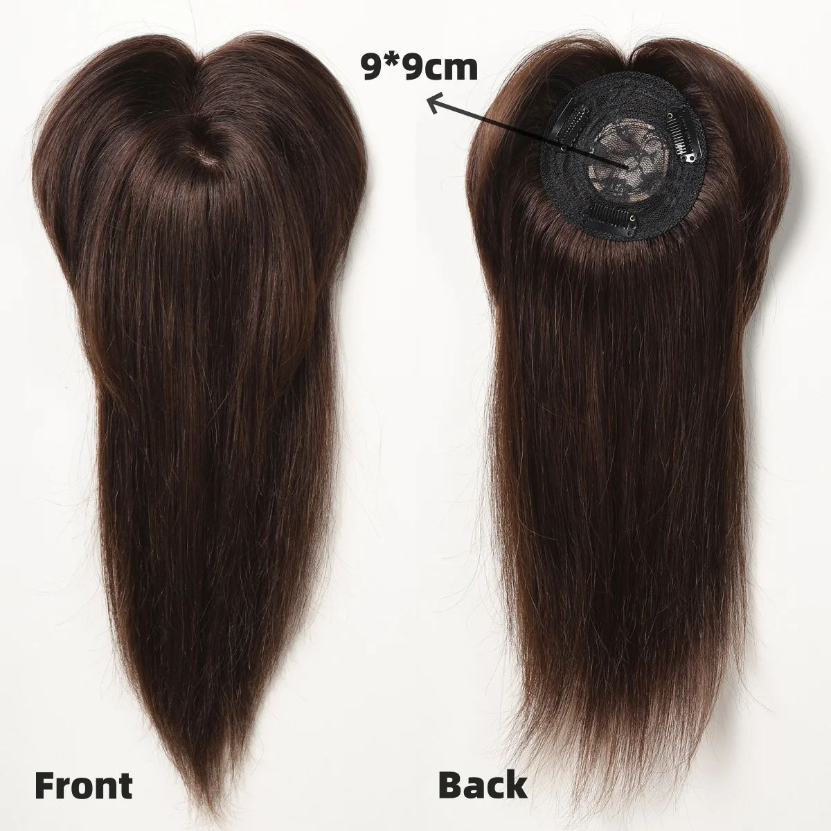 Human Hair Toppers 12 Inch Brown Natural Clip in Hair Extensions with Bangs Silk Base Hair Toppers for Women with Thinning Hair