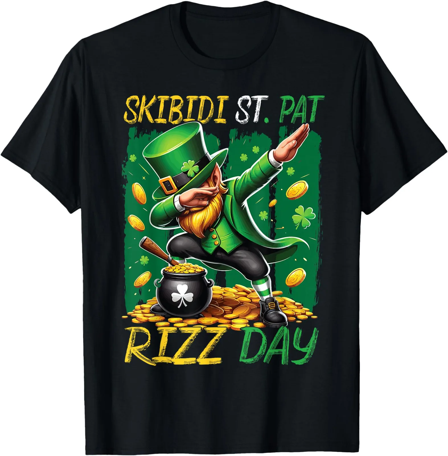 

Skibidi St Pat Rizz Day Funny Irish Dabbing Brushstroke T Shirt Full S 4XL