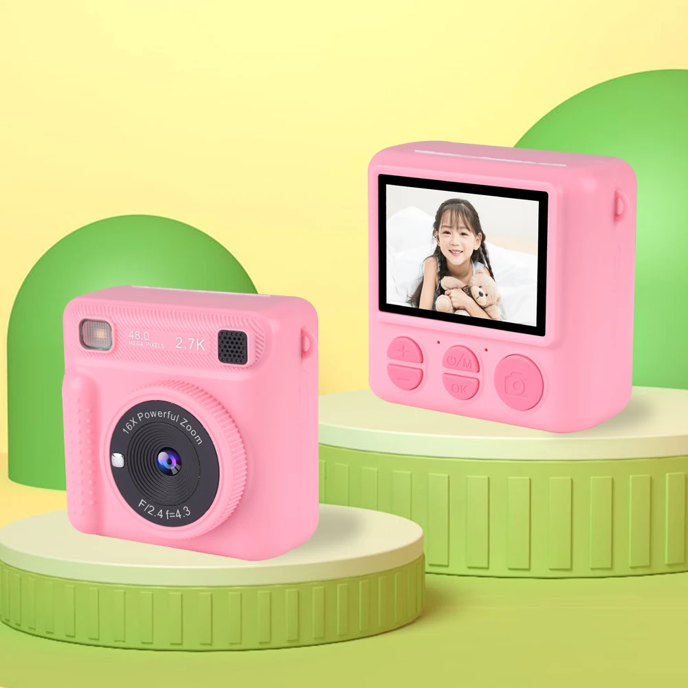 كاميرا طباعة فورية صغيرة للأطفال 1080P كاميرا طباعة حرارية بدون حبر 16X طابعة حرارية تكبير رقمي هدية للفتيات والأولاد من سن 3 سنوات فما فوق
