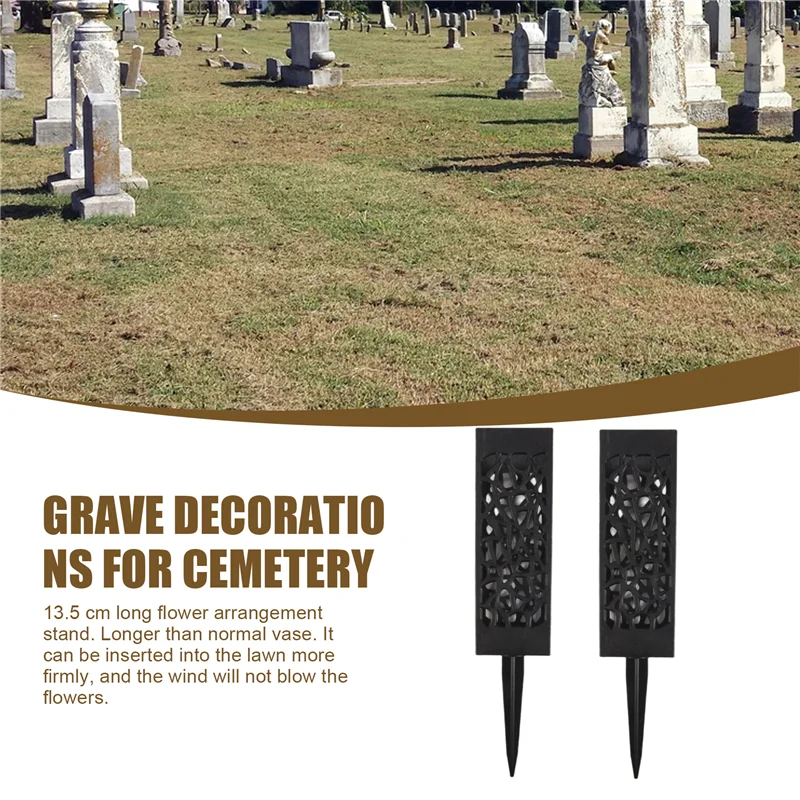 

2 Pack Graveyard Vase Tombstone Flower Stand Memorial Tombstone Decor Cemetery Flower Container With Pile Drainage Holeab13