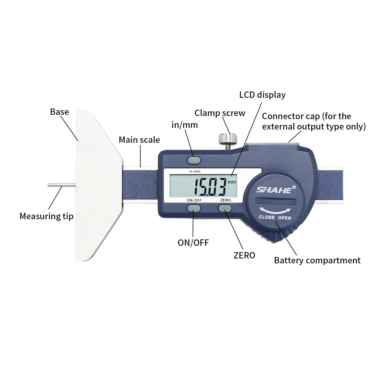 Shahe 0-25/0-50 mm Tire Tread Depth Gauge Metal Rod LCD Tyre Digital Depth Gauge For Car Tire Caliper Measurer Tool