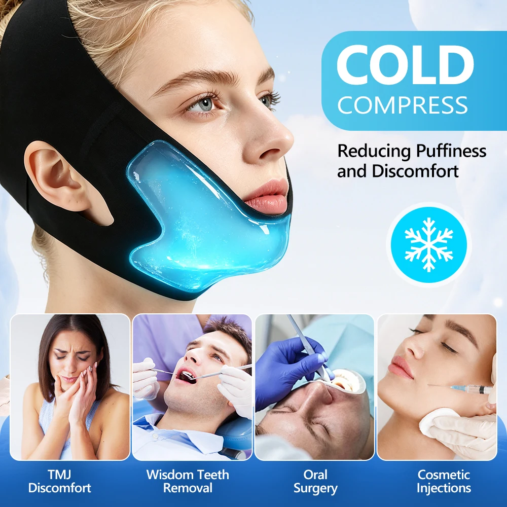 V Line Face Shaper with Hot Cold Gel Pack And Jaw Ice Pack - Reusable Face Lifting Belt Double Chin Slimming Strap for Teeth Gri