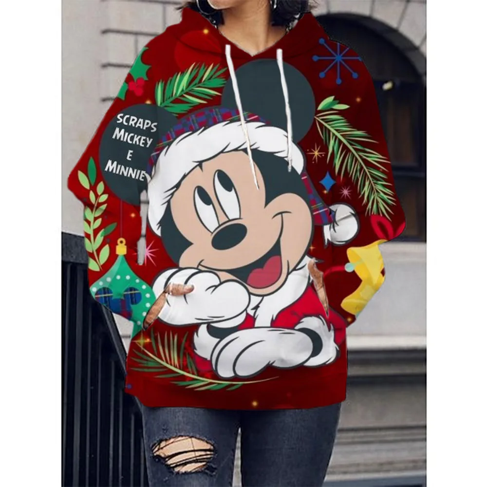 christmas Disney Mickey Mouse Print Hoodie Sweatshirt Men/Women Autumn And Winter Coat Clothing funny Jacket Red Hoodies