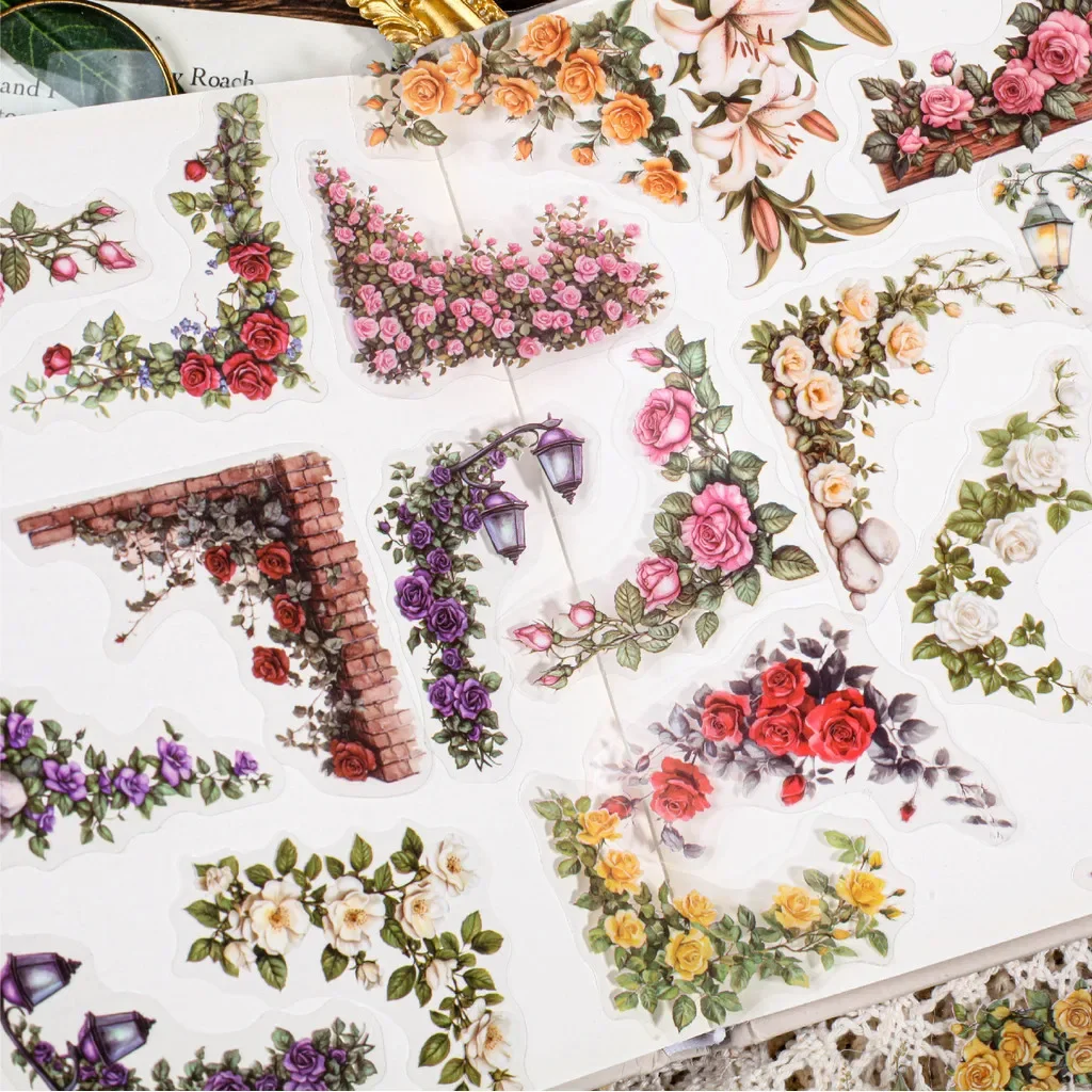 30PCs Flowers Corner Stickers PET Sticker Package DIY Diary Decoration Sticker Album Scrapbooking Junk Journal Photo Decoration