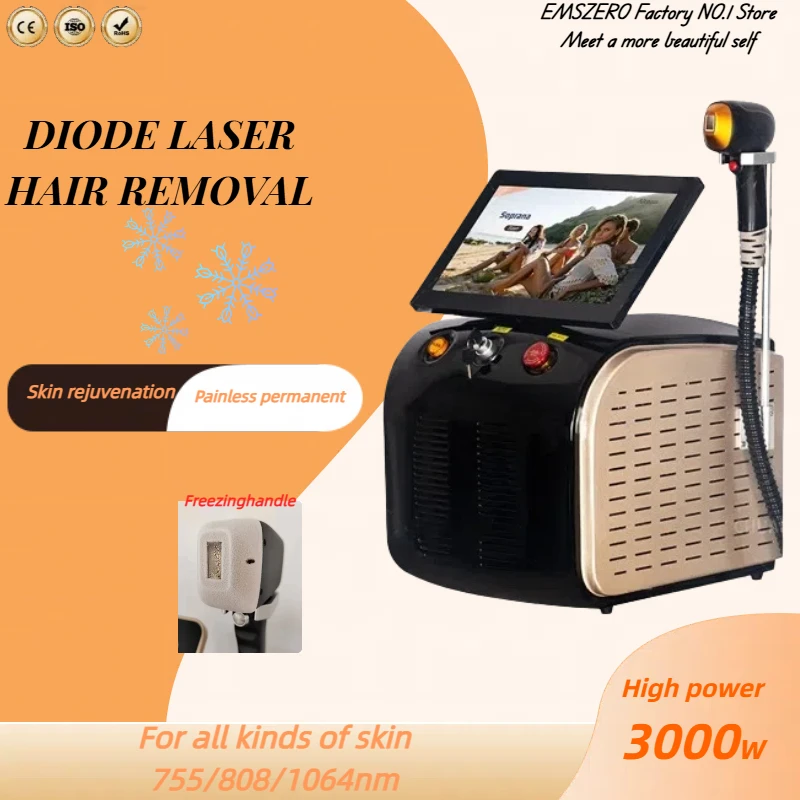 

Portable 3000W 808nm Diode Laser 755 808 1064nm Wavelength Freezing Point Painless Permanent Alexandrite Hair Removal