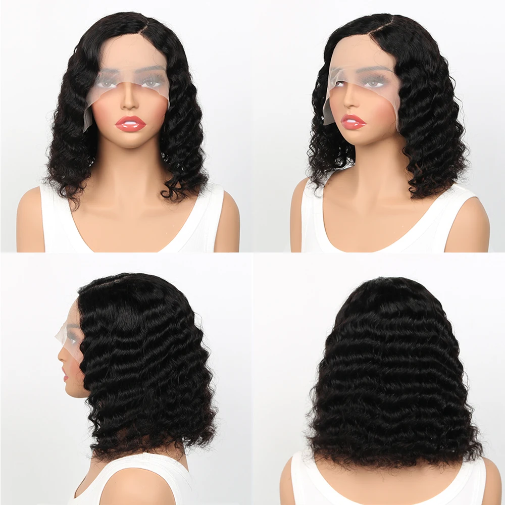 Deep Wave Short Bob Human Hair Lace Frontal Wig 13x1 Lace Front Wig 200% Density Brazilian Remy Hair Lace Closure Wigs For Women