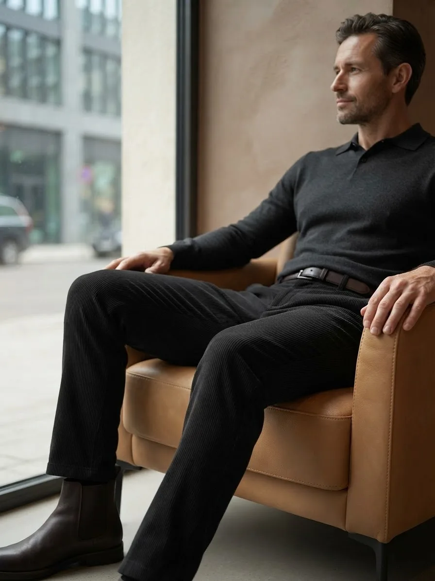 Men Vintage Pleated Corduroy Straight‑Leg Trousers, Loose Fit Business Casual Multi‑Pocket Daily Wear Pants For Men