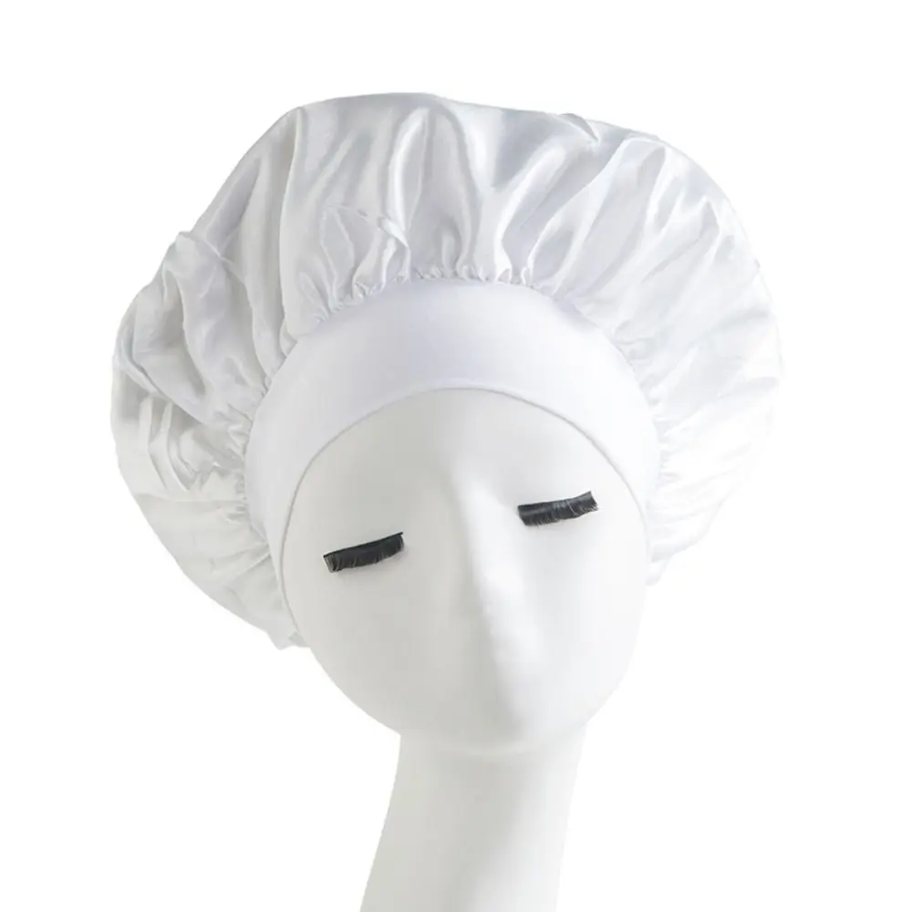 

Soft Long Hair Care Bonnet Imitation Silk Solid Satin Night Sleep Hat Elastic Edge Wrap Large Satin Shower Caps for Women