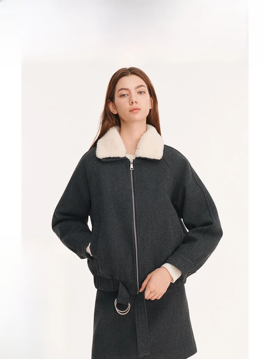 

Women's ort down Jaet Quilted Woolen Fabric Warm Collar Goose down Coat Casual Loose Fit Long Sve Zipper Closure