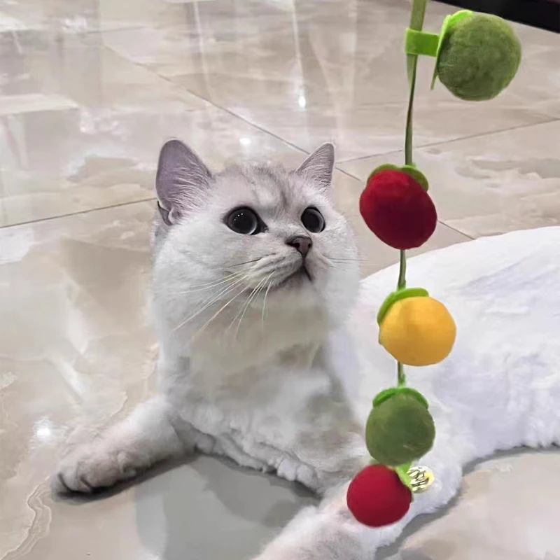 Katzenspielzeug, interaktives Langeweile-Reliefspielzeug, Kaki, Kirsche, Tomate, Katzen-Teaser-Zauberstab mit Glocke, Katzen-Praxis-Schnur