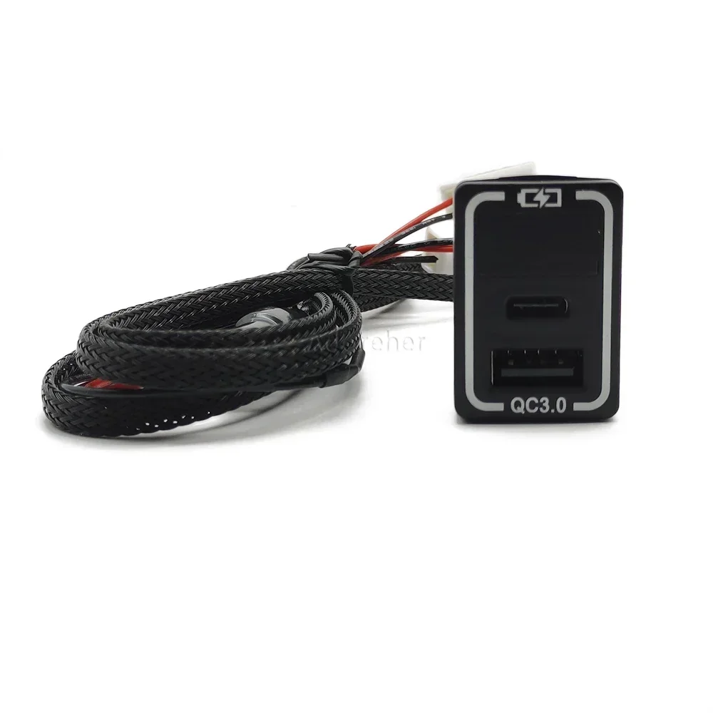 Car QC3.0 USB Port Fast Charger TYPE-C PD Smartphone Charging Adapter with Voltage Display for Toyota Prado 150
