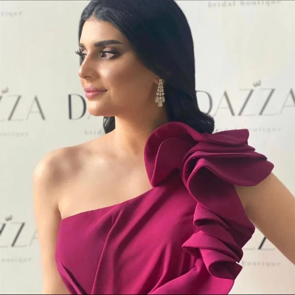 Customized One Shoulder Mermaid Evening Dresses Edge Curl Taffeta Party Dress Elegant Purple Trumpet Quinceanera Gown for Women
