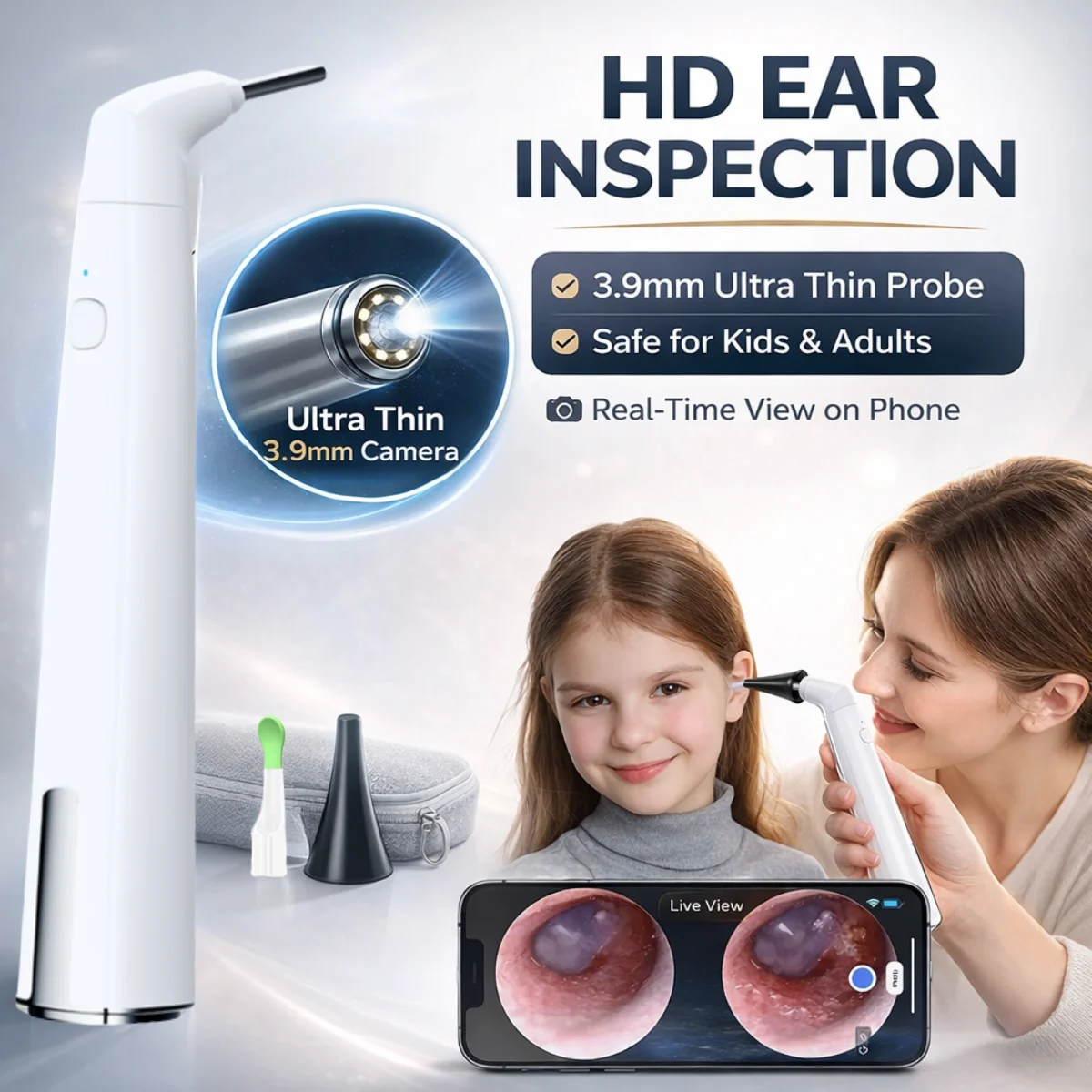 Visual Ear Scoop WiFi Wireless Ear Wax Removal 3.9mm 720P Taking Picture Video Compatible with IOS Android