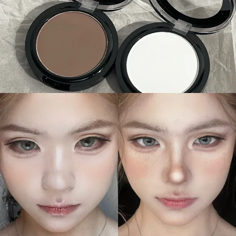 Matte สีขาวสีน้ําตาล Highlighter Contouring Palette 3D Bronzer Highlighting สําหรับ Face Powder Texture กันน้ําจมูกเงาแต่งหน้า