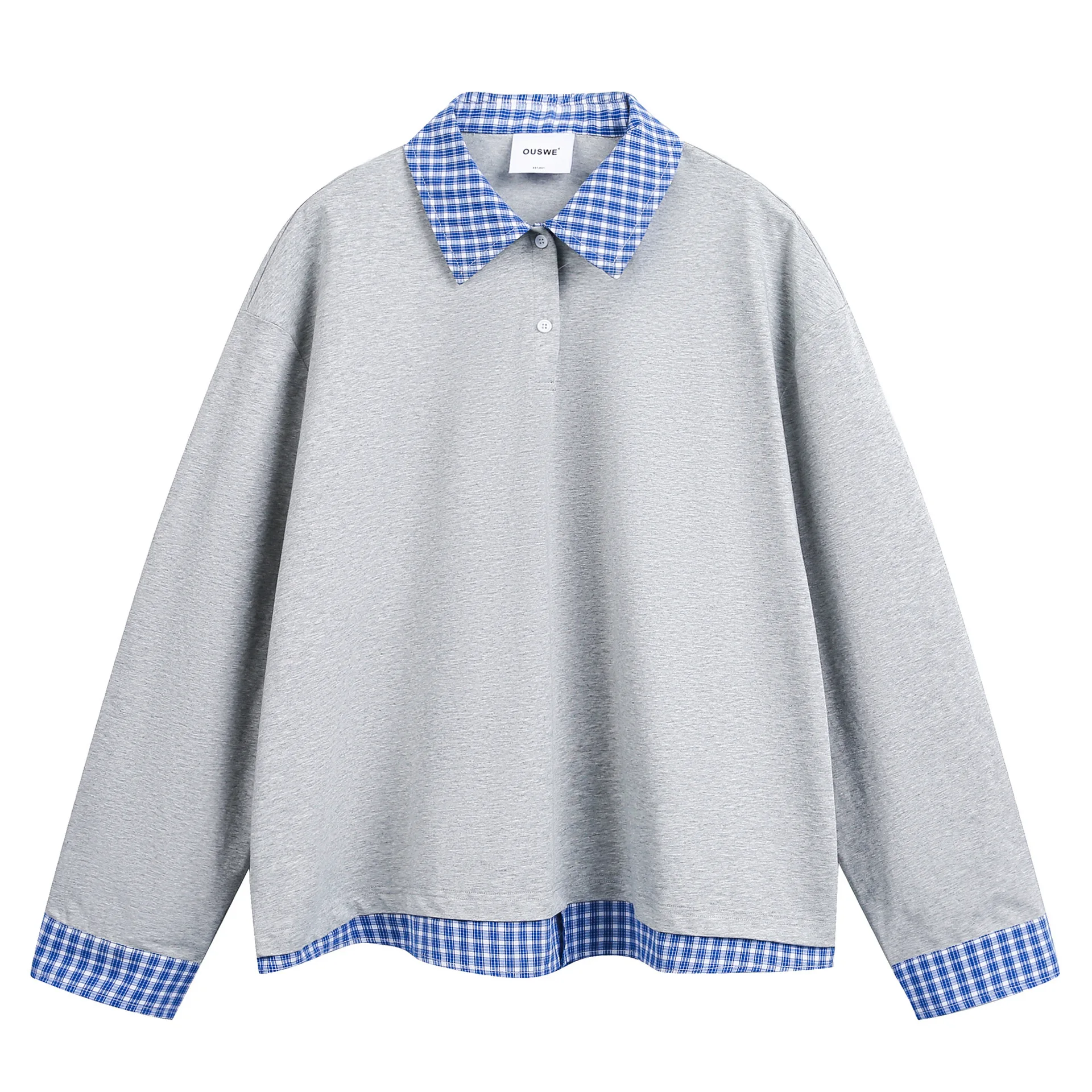 

Spring 2026 Men's Plaid Patchwork Long Sleeve T-Shirt Casual Vintage Style Fashion Brand Turn-down Collar Sweatshirt Top