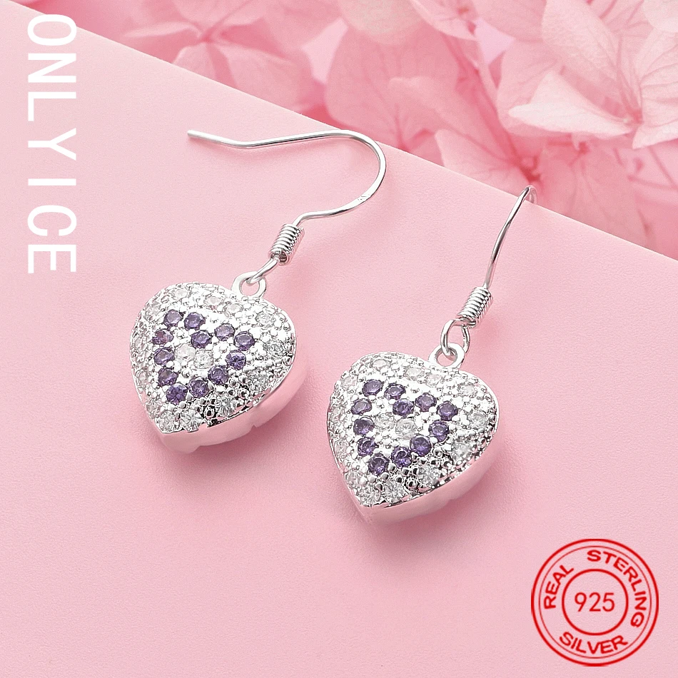 

925 Sterling Silver Noble Zircons Romantic Heart Earrings Fashion Party Wedding High Quality Jewelry Holiday Gifts