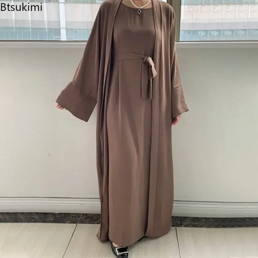 

Modest Abayas Sets for Women Two Piece Robe Coats and Inner Long Dresses Turkey Dubai Abaya Hijab Moroccan Kaftan Muslim Ramadan