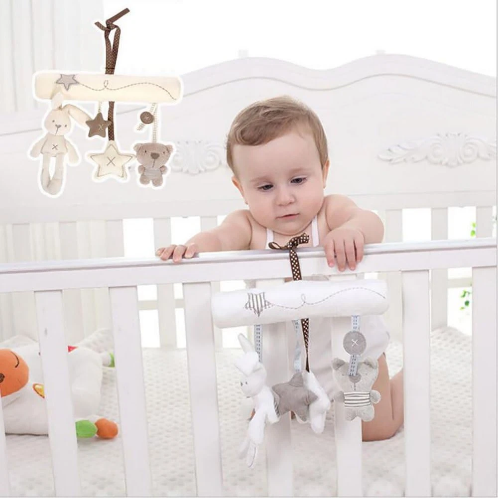 Baby Hanging Rattle Toys, Soft Infant Music Plush Activity Crib Stroller Toys, Rabbit Star Shape for Toddlers, Christmas Gift