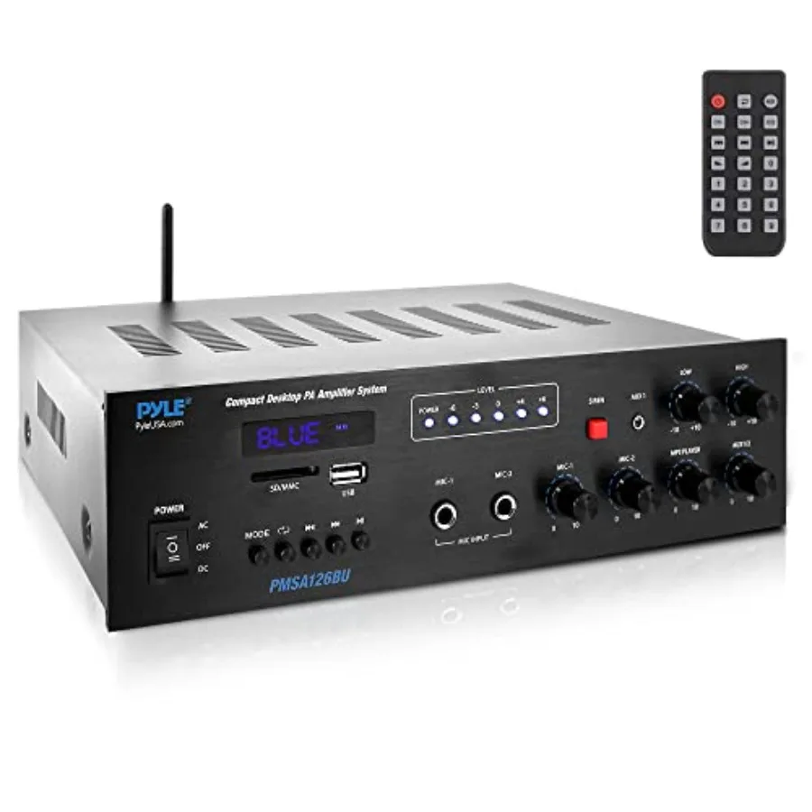 

Public Address Amplifier - 500W Compact Digital Receiver w/ 70V 100V Output, Dual Mic Input, USB-A MP3 Player, FM Radio, RCA Ho