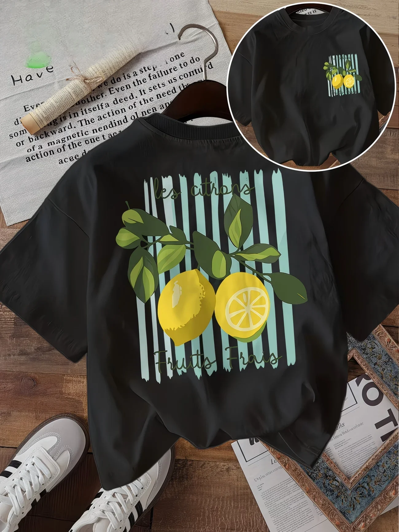 Les Citrons Lemon Graphic T Shirt Women Fruits Frais Print Tee Summer Casual Retro Aesthetic Harajuku Style Fashionable Girl Top