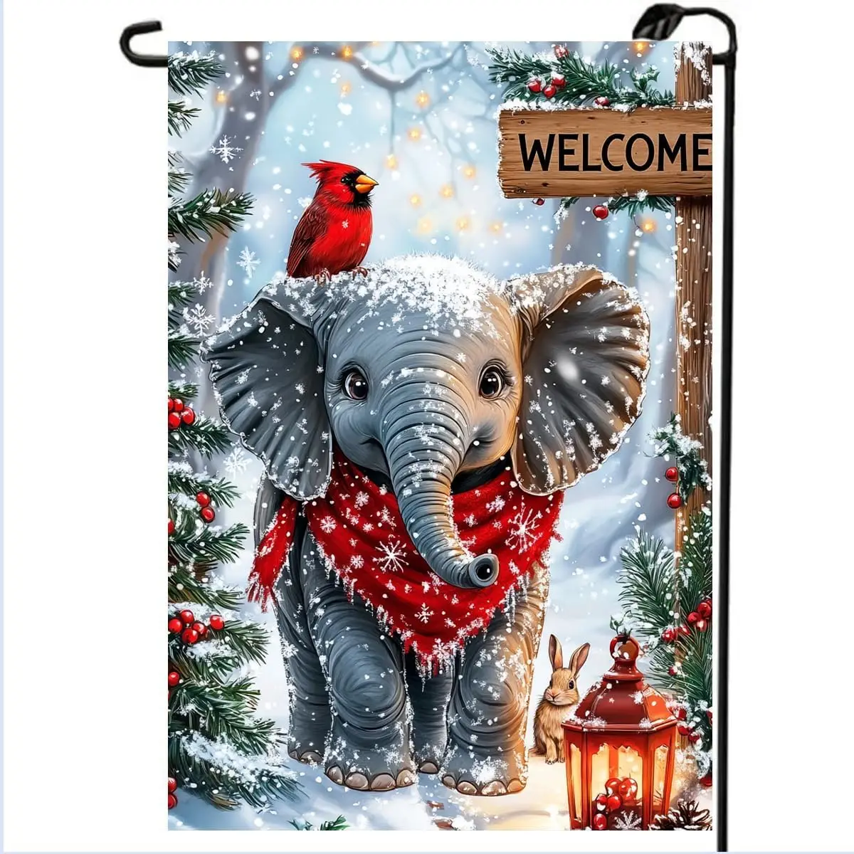 Winter Christmas Elephant Garden Flags 12x18 Double Sided for Outside | Small Burlap Holiday Snow Winter Welcome Yard Flag F uui