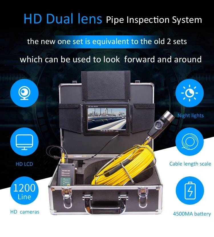 

WI-FI HD Dual Lens 4500mAh Battery Pipeline Endoscope Inspection Camera with A Metal Carry Case Support DVR Function WP70E