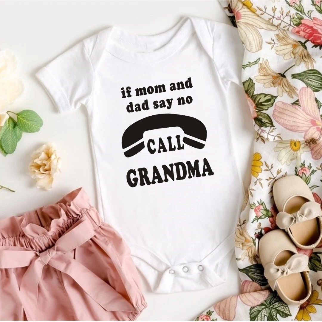 Baby Boys Girls Triangle Bodysuit If Mom and Dad Say No Call Grandma Letter Print Newborn Clothes Cute Short Sleeve Rompers