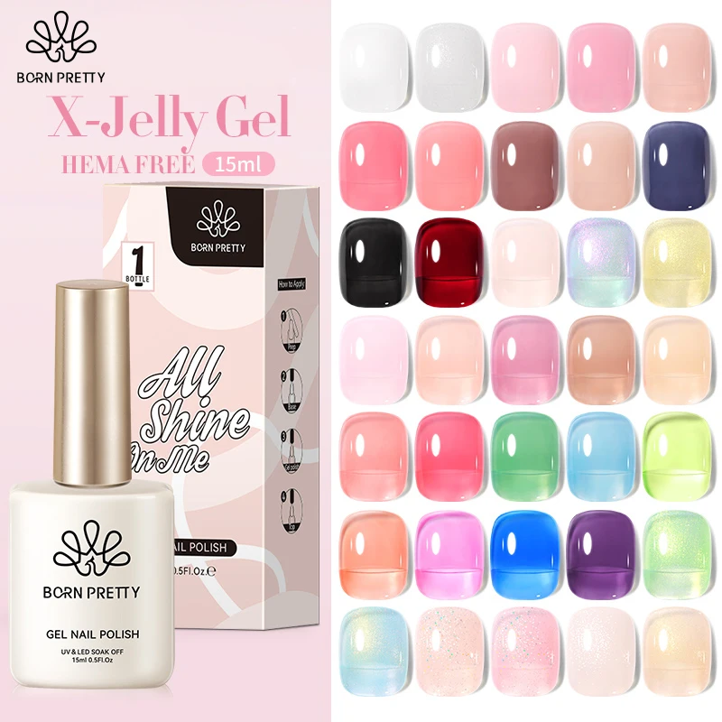 

BORN PRETTY X-JELLY COLLECTION Sheer Nude Gel Nail Polish 15ML Hema Free Natural Pink Translucent UV LED Vernis Semi Permanent