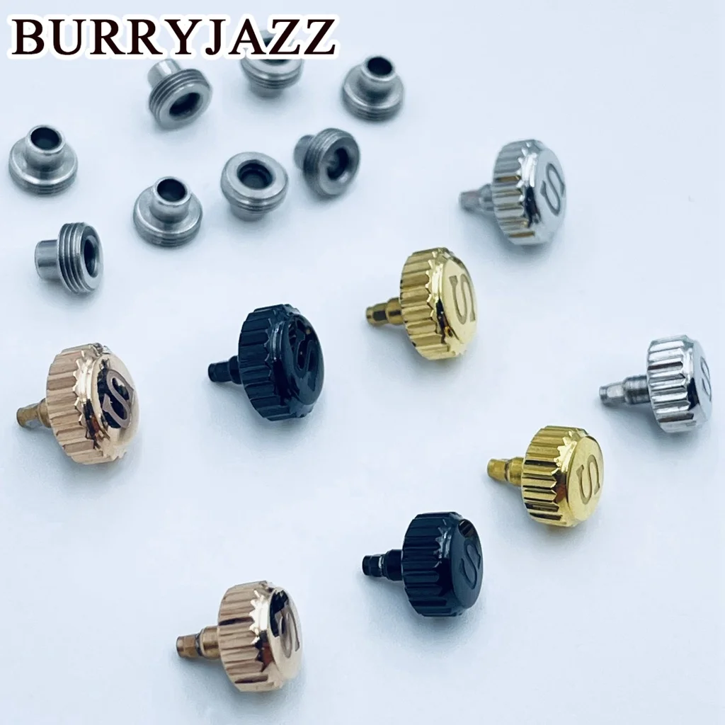 BURRYJAZZ Silver Black Rose Gold Watch Crowns Watch Parts Replacement S CrownStainless Steel For NH34 NH35 NH36 Movement
