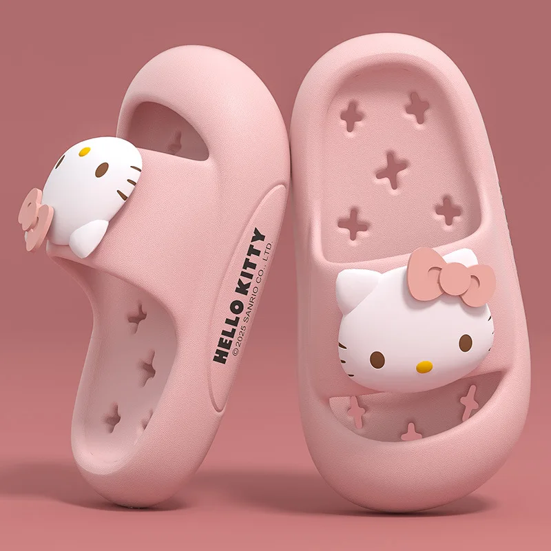 

Hot Sanrio Girl Hello Kitty Kawaii Fashion Slippers Student Summer Soft Sole Non-Slip Water Leakage Child Flip-Flops New Style