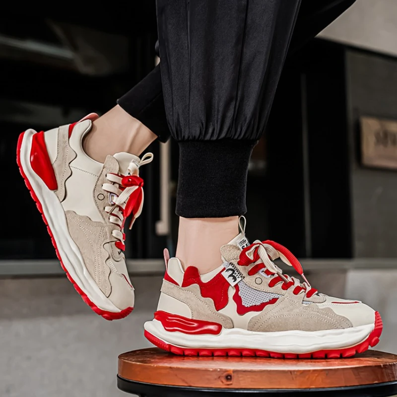 

Four-season Fashionable Casual Large-sized Flat Low-top Color-blocking Personalized Lace-up Sports Shoes Trendy Men's Shoes