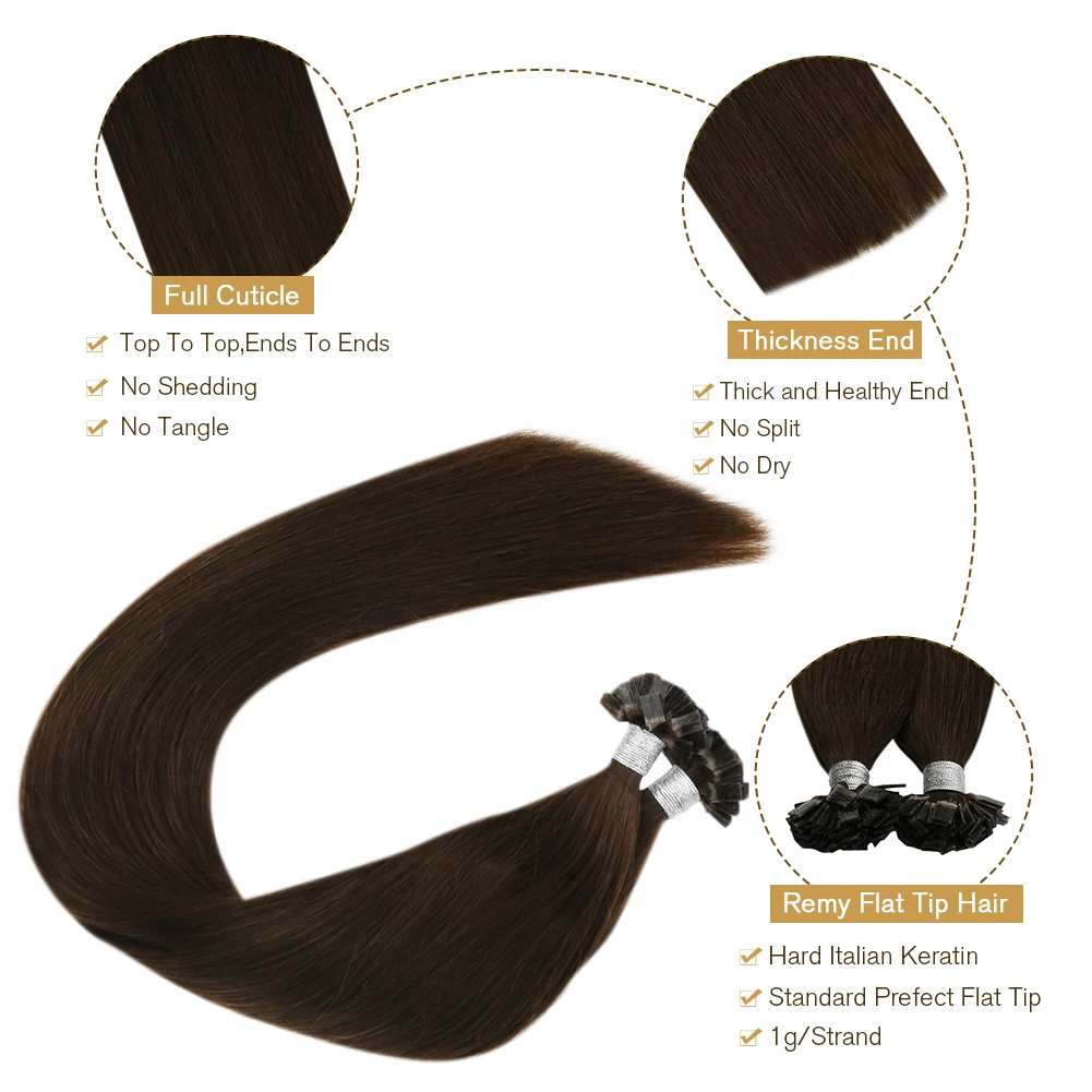 Ugeat Flat Tip Hair Extensions Human Hair Fushion Remy Hair 14-24