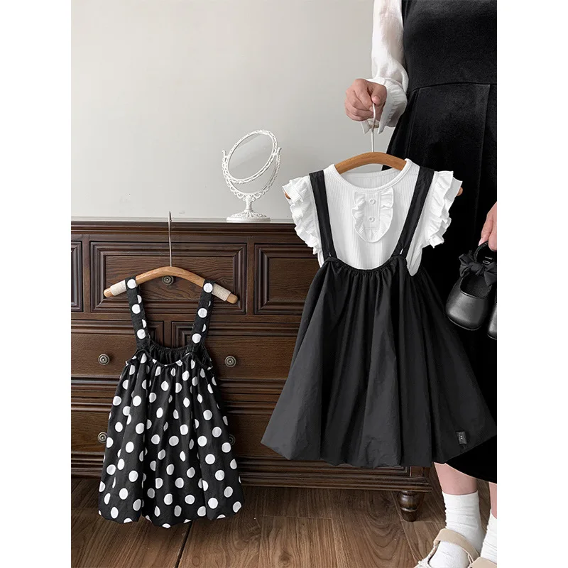 Girls' Suspender Flower Bud Skirt 2023 Summer New Korean Children's Polka Dot Casual Skirt