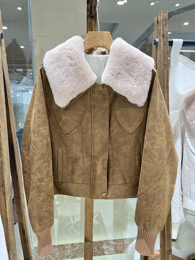 2025 moda mujer chaqueta de plumón de pato abrigo de gamuza Artificial manga larga Casual cálido mujer invierno prendas de vestir de lujo para mujer