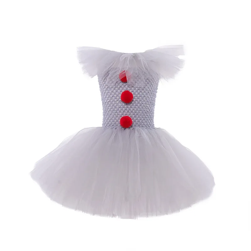 Gray Scary Joker Girls Halloween Costume Tutu Dress Creepy Clown Kids Carnival Party Cosplay Clothing Children Tulle Fancy Dress