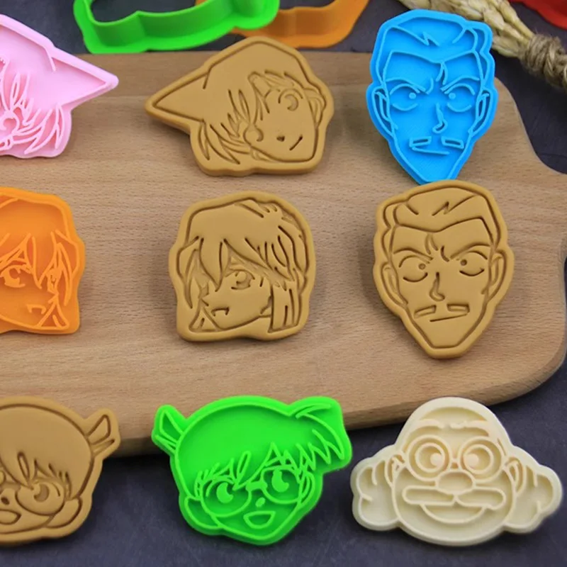 Juego de 9 Cortadores y Sellos para Galletas con Diseño de Detective Conan, Juego de Cortadores de Galletas con Decoración de Glaseado, Juego de Herramientas para Hornear en Casa