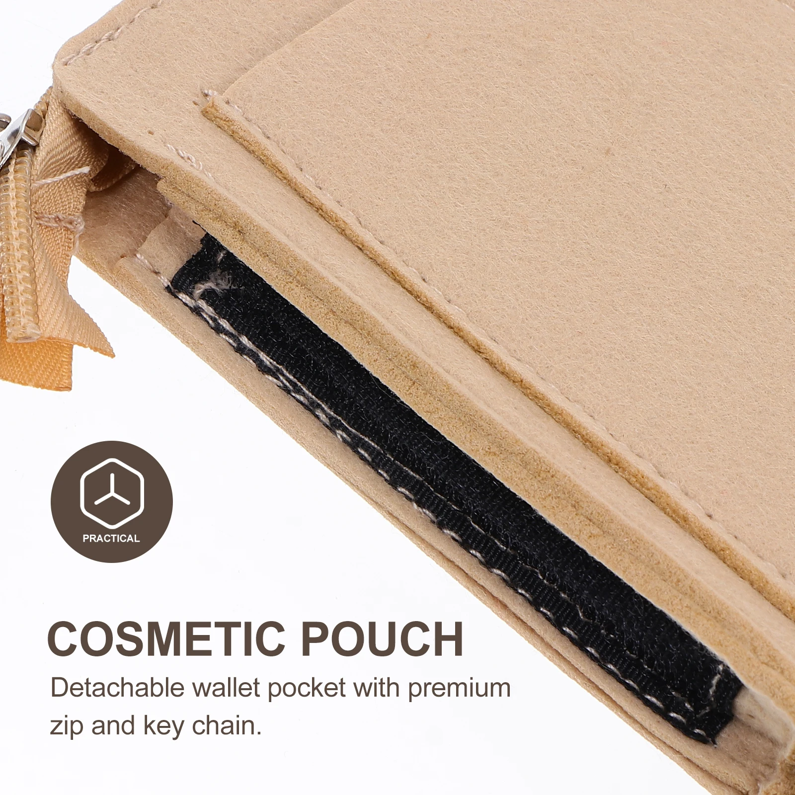 

Toiletry Bag Detachable Felt Makeup Pencil Pouch Toiletries Case Beige Stationery Holder Storage Container Miss