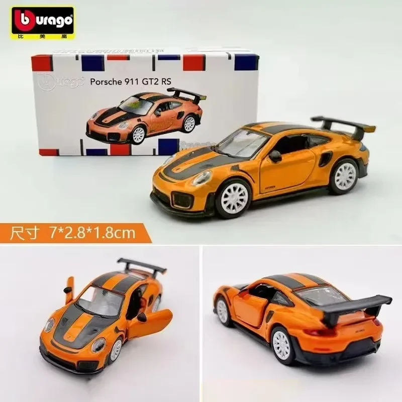 ブラゴ 1:64 ポルシェ 911 GT2 RS スポーツカーモデル 合金ダイキャストカーモデル クラフトデコレーションコレクション 誕生日プレゼント おもちゃ