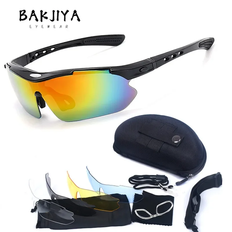 BAKJIYA-Lunettes de cyclisme polarisées pour hommes et femmes, lunettes de vélo de montagne en plein air, lunettes de vélo de route VTT, lunettes de pêche sportive, UV400, D343, 5 lentilles, 2024