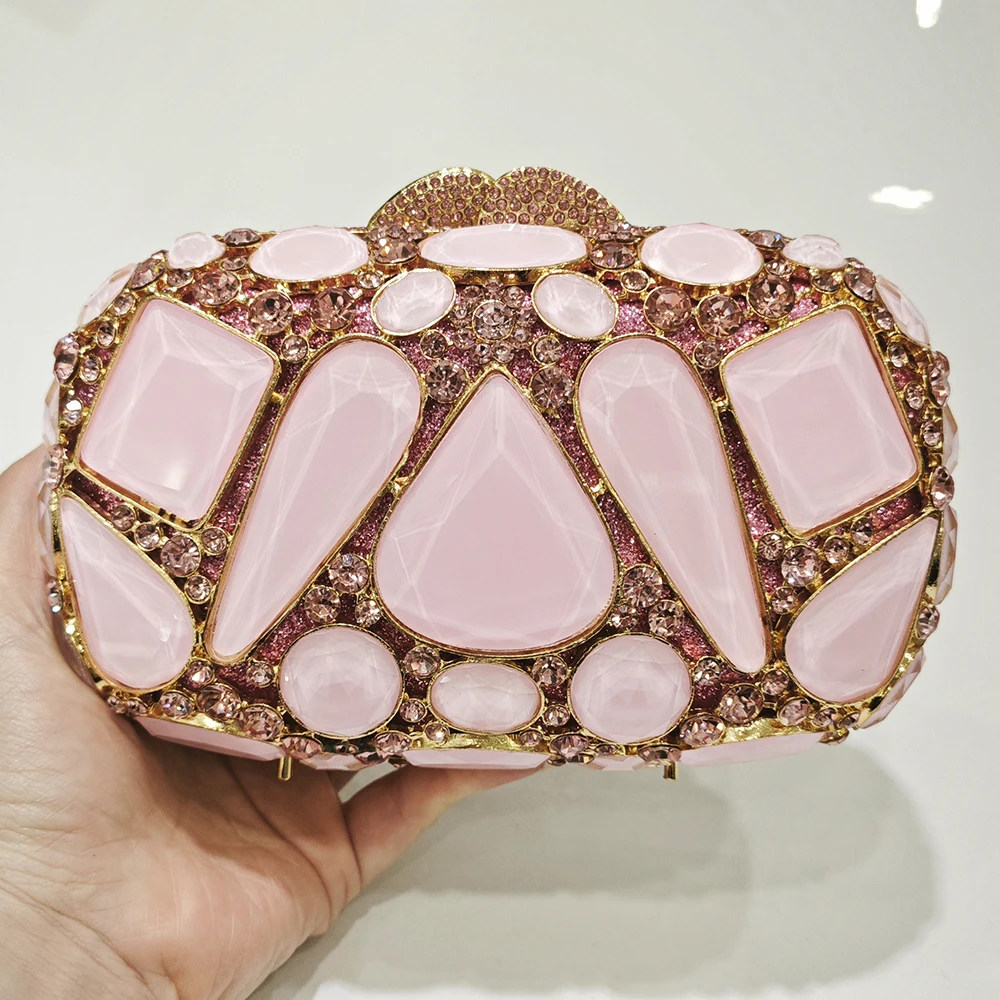 Pink Large Rhinestone Evening Bag Crystal Dinner Bag WHTUOHENG  Diamond Clutch Women's Bag Luxury Formal Party Bags And Handbags