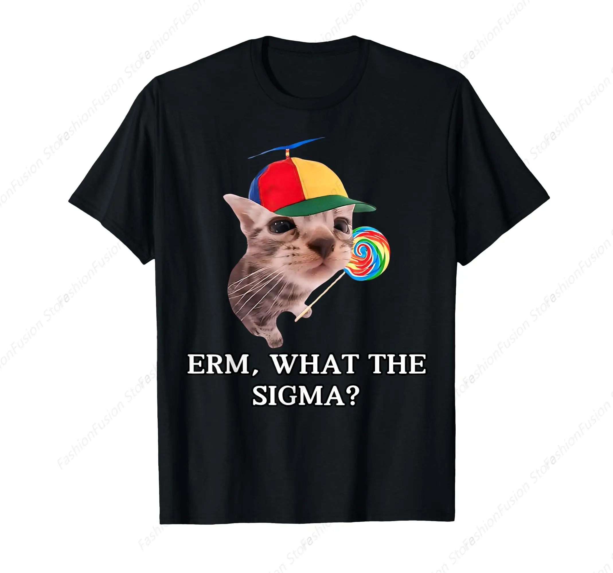 Erm What Sigma Cat Meme Funny Memes Internet Memes Joke Mens T-Shirt Y2K Short Sleeves for Casual GYM Outdoor Shirts Tee Tops