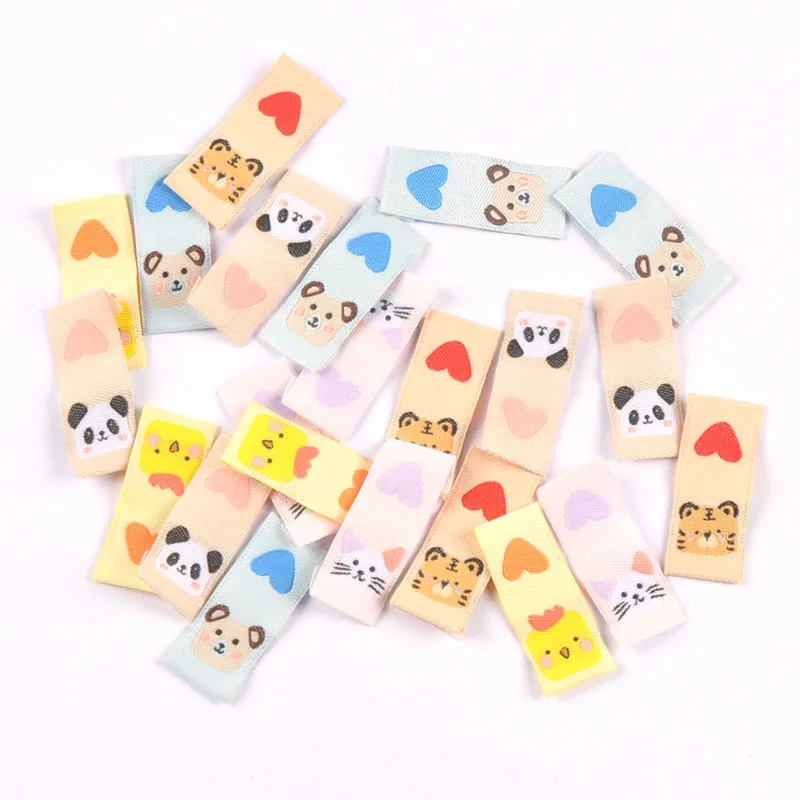 50Pcs Tiger/Chick/Panda Printed Embroidery Washable Care Label For Sewing Accessories Garment DIY Crafts Supplies Bag Shoes Tags