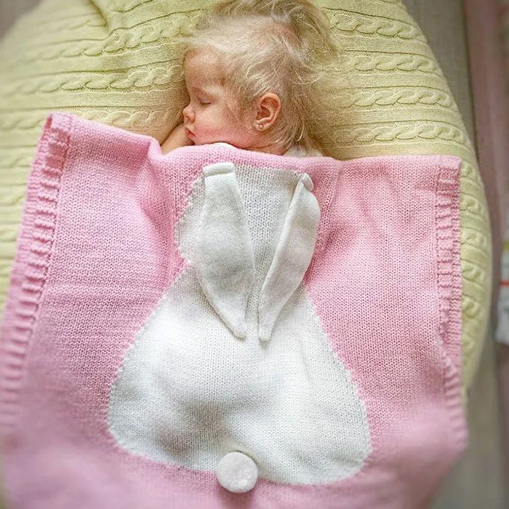 1 pezzo di coperta per maglieria per bambini, design con orecchie di coniglio, trapunta per neonato comfort rosa, tappetino per culla da viaggio, tappetino da gioco multifunzione