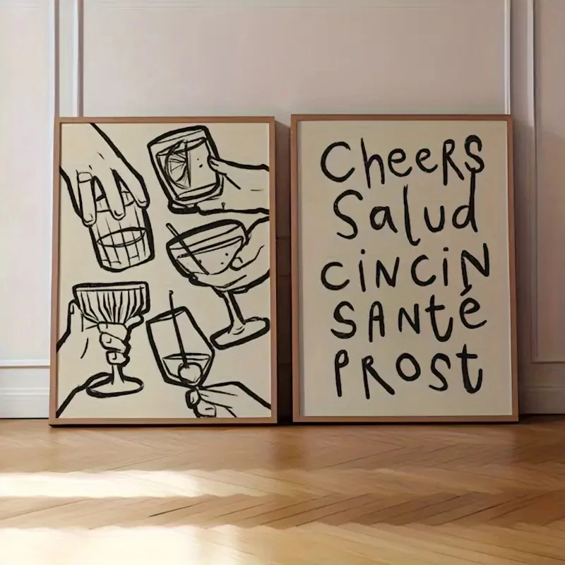 2 pçs felicidades retro vinho arte da parede impressões pintura em tela cartaz imagem para sala de estar sala de jantar decoração casa