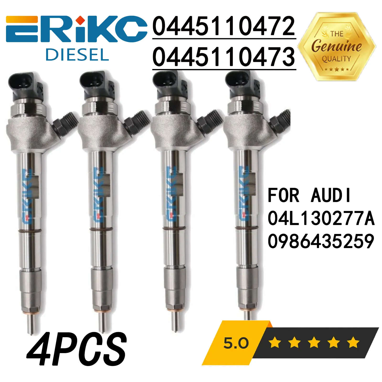 4PC 0 445 110 472 Diesel Injector 0445110473 Common Rail Injection 0445110472 Diesel Injection 04L130277A for Audi Seat Leon